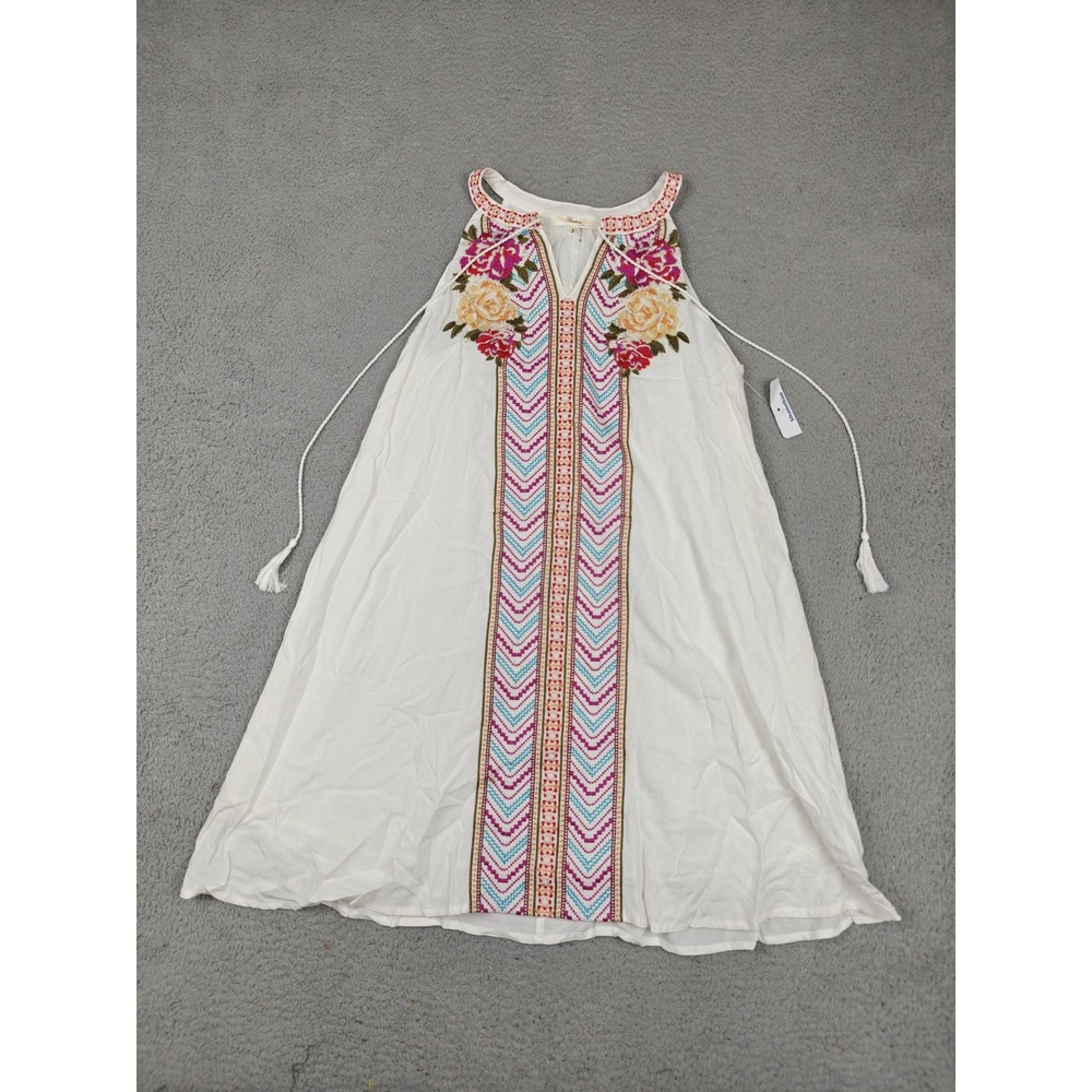 Andrée By Unit Dress Womens Small White Embroidered Halter Boho‎ Swing Sundress